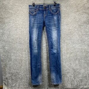 MEK Denim Womens Straight Leg Jeans Blue Distressed Low Rise 25x34 Y2K Boho